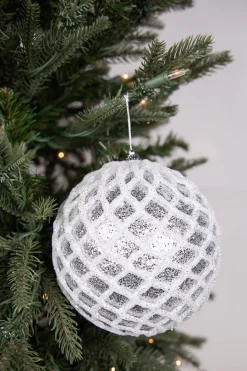 6” Glittered 2 Tone Silver/White Net Ball Christmas Ornament