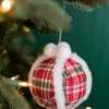 5” Glitter Fur Edge Plaid Ball Ornament