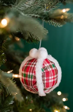 5” Glitter Fur Edge Plaid Ball Ornament