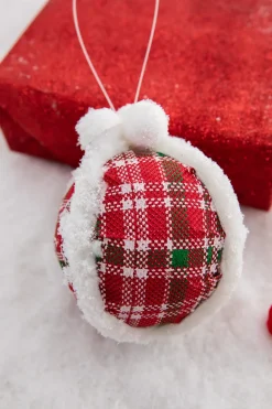 5” Glitter Fur Edge Plaid Ball Ornament