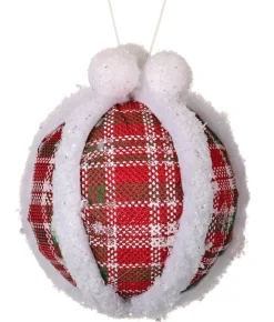 5” Glitter Fur Edge Plaid Ball Ornament