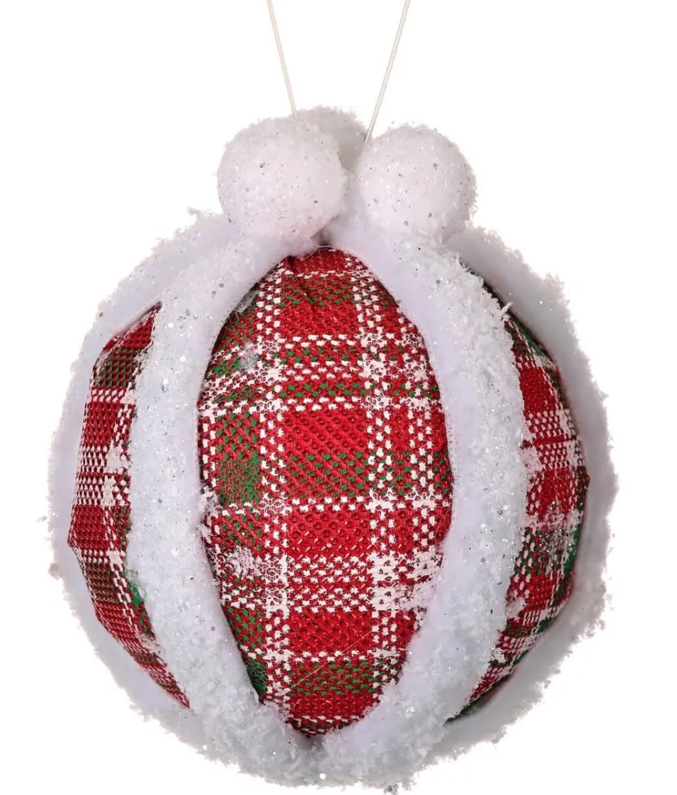5” Glitter Fur Edge Plaid Ball Ornament