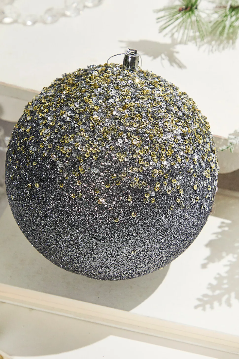 6" Glitter Hanger Ball - Charcoal