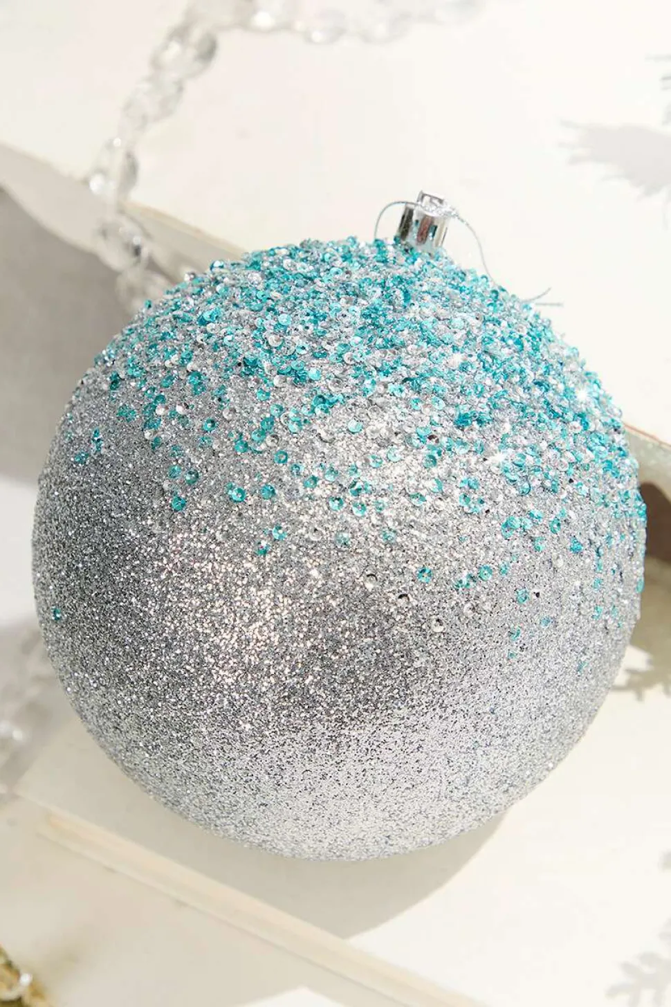 6" Glitter Hanger Ball - Silver