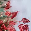 35” Glitter Lacy Fern Leaf Spray Red