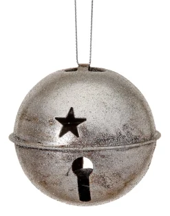 3.5" Glitter Metal Antique Bell Ornament - Silver