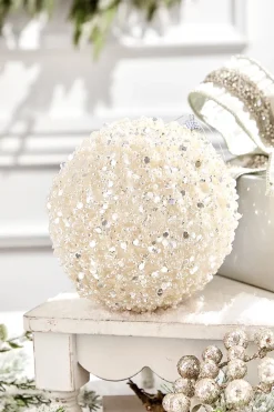 6" Glitter & Pearl Patterned Ball Ornament