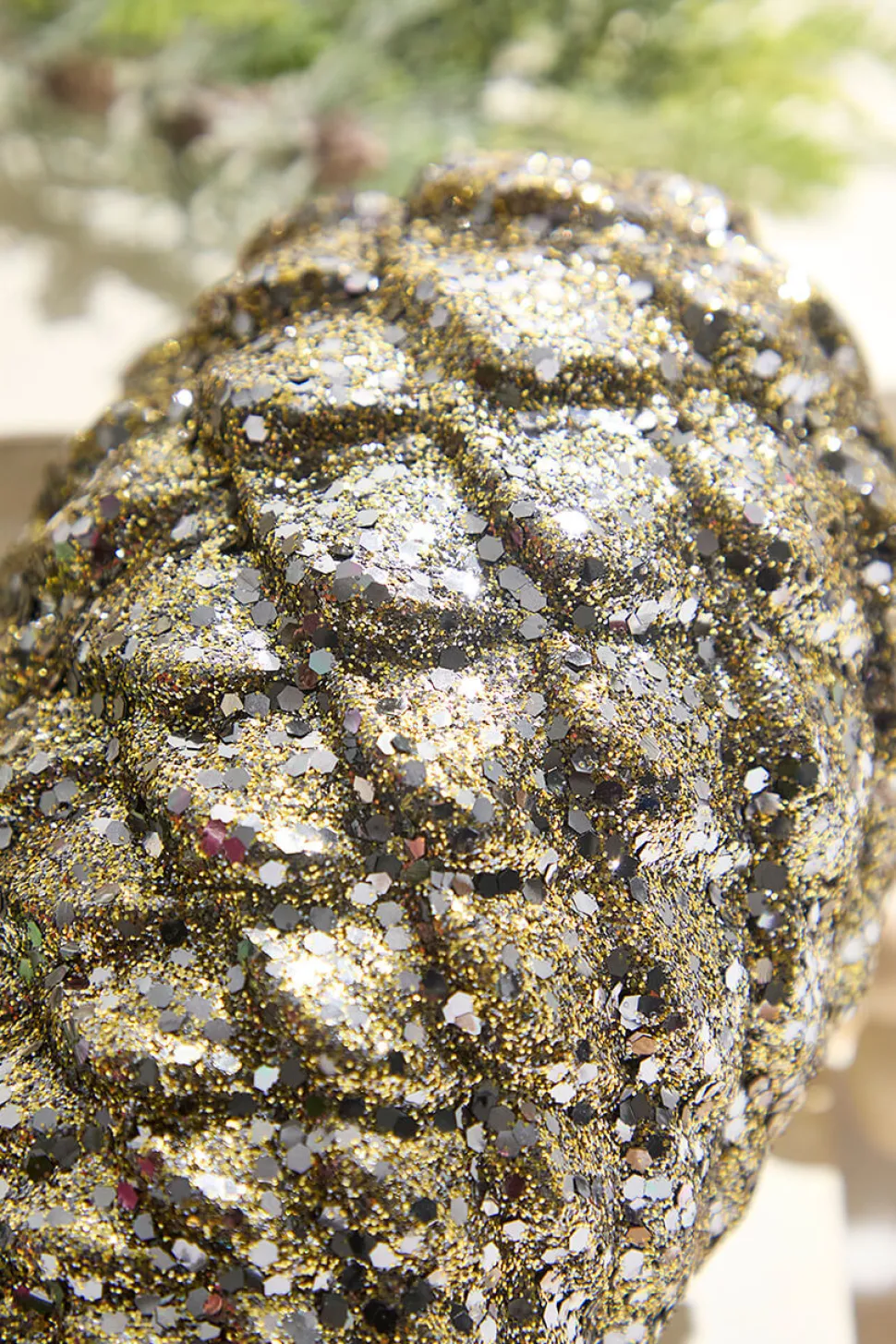 9" Glitter Pinecone with Hanger - Charcoal