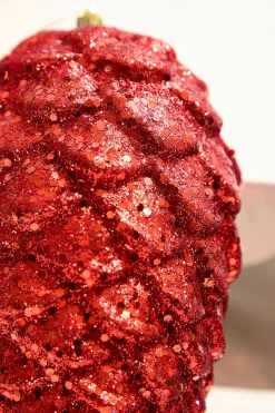 9" Glitter Pinecone with Hanger - Red