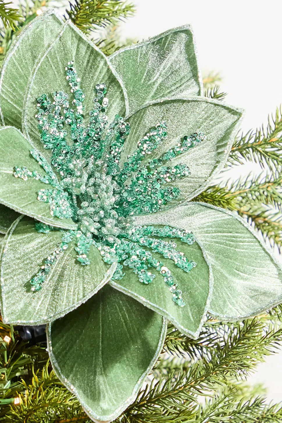 22" Glitter Poinsettia Stem - Green