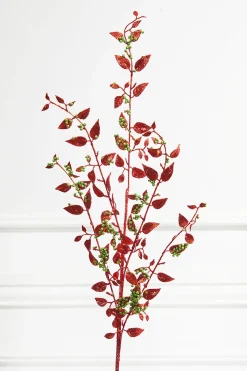 32” Glitter Red/Green Smilax Spray
