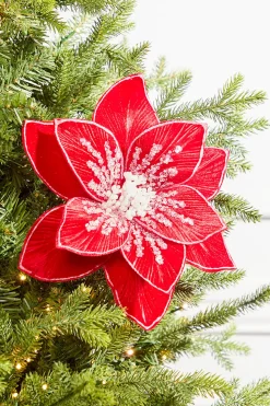 22" Glitter Red Poinsettia Stem