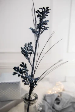 27” Glitter/Sequin Boxwood Grass Christmas Sprays - Midnight Blue