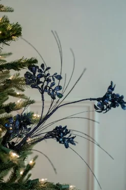 27” Glitter/Sequin Boxwood Grass Christmas Sprays - Midnight Blue