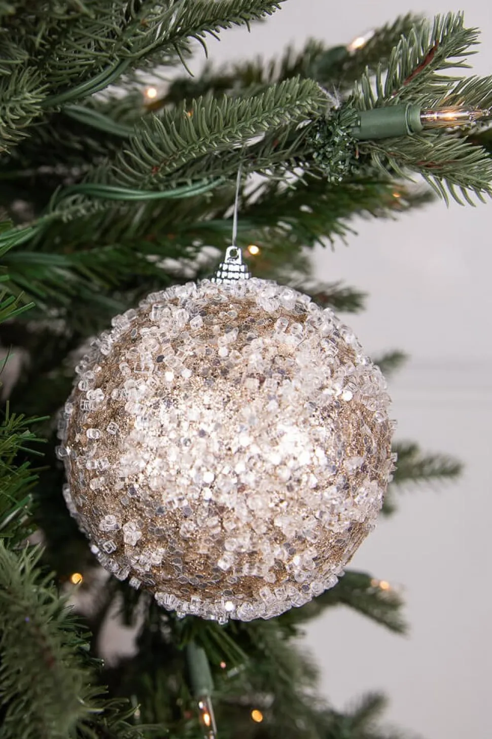 4.5” Glitter Sequin Iced Ball Christmas Ornament - Platinum