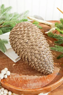 12” Glitter Sequoia Pinecone Ornament - Champagne