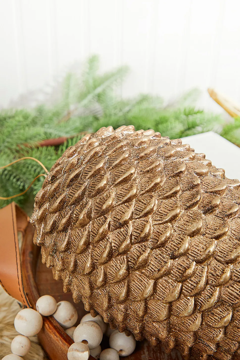 12” Glitter Sequoia Pinecone Ornament - Champagne
