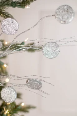 33” Glitter Silver Dollar/Twig Spray Silver