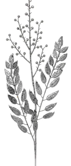 29” Glitter Smilax Berry Spray - Silver