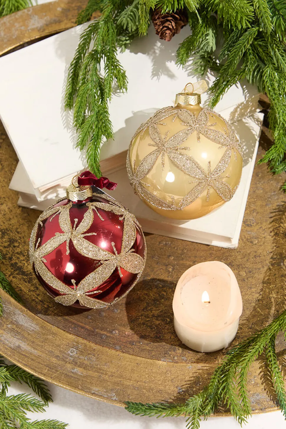 4” Gold & Burgundy Ball Glass Ornament