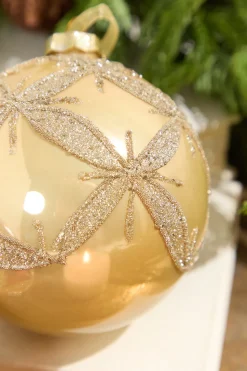 4” Gold & Burgundy Ball Glass Ornament