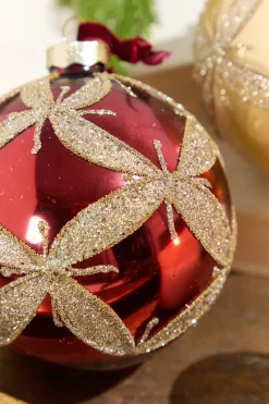 4” Gold & Burgundy Ball Glass Ornament