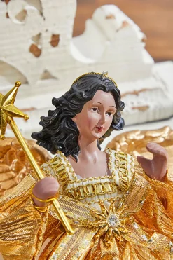 9" Gold Fabric Flying Black Angel Ornament