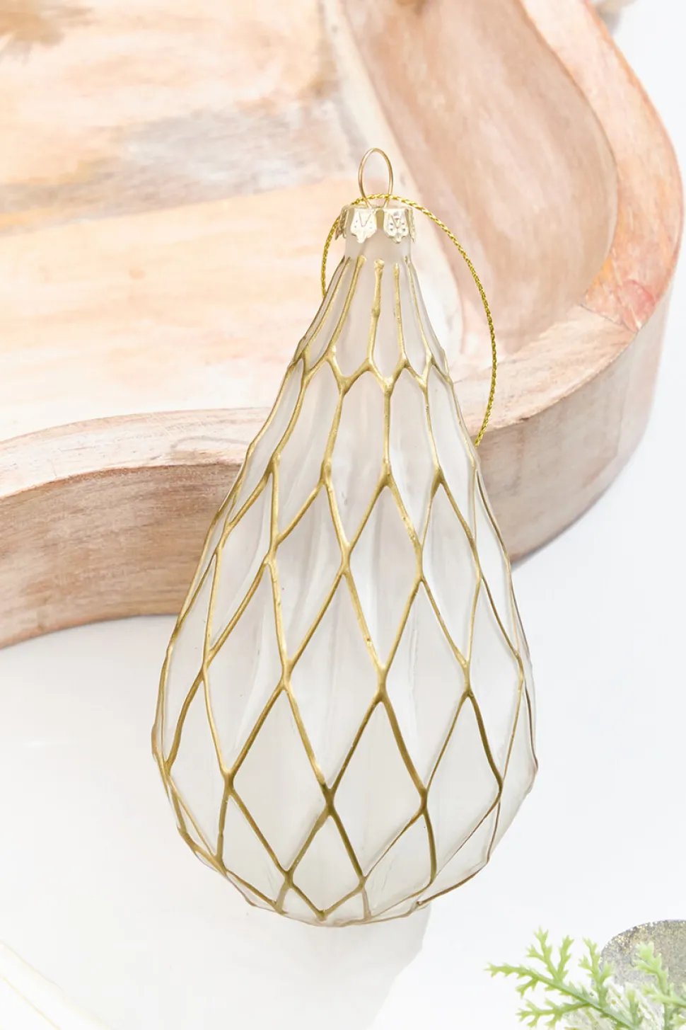 5.5" - 6.75" Gold & Frosted Glass Ornament