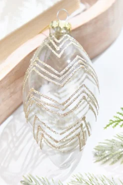 5" Gold Glitter Art Deco Glass Ornament