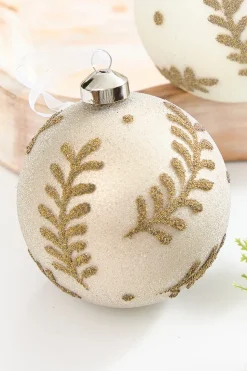 5" Gold Glitter Leaf Glass Ornament