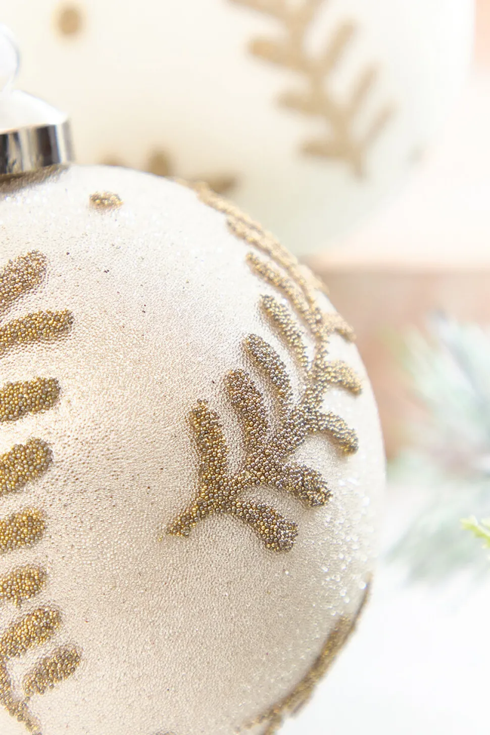 5" Gold Glitter Leaf Glass Ornament