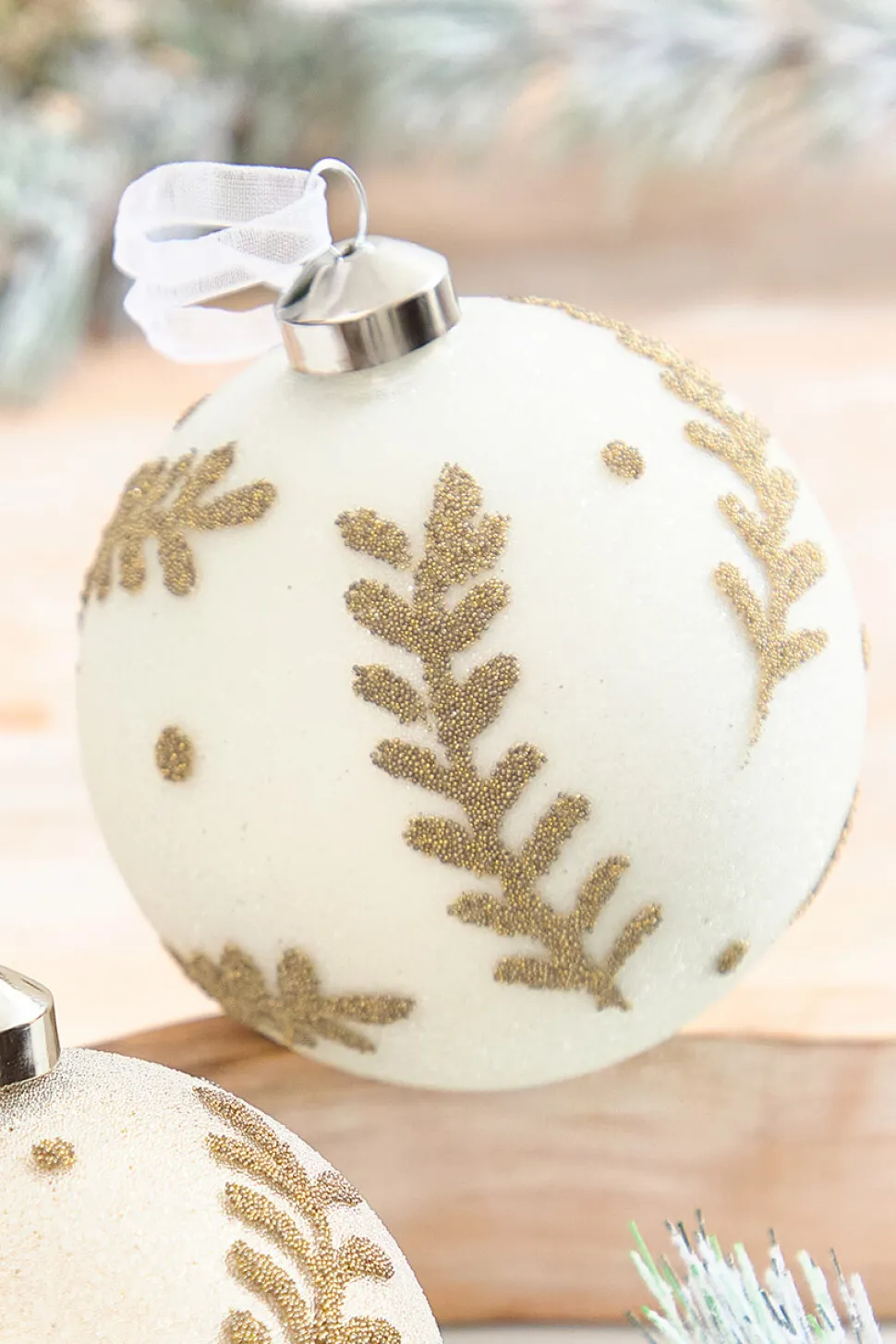 5" Gold Glitter Leaf Glass Ornament