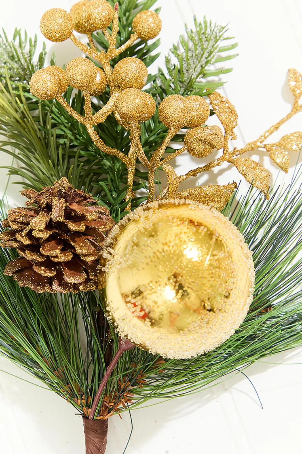 14.5" Gold Glitter Pinecone Ornament Spray