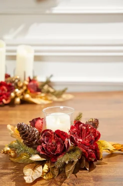 14" Gold Peony Laurel Candle Holder