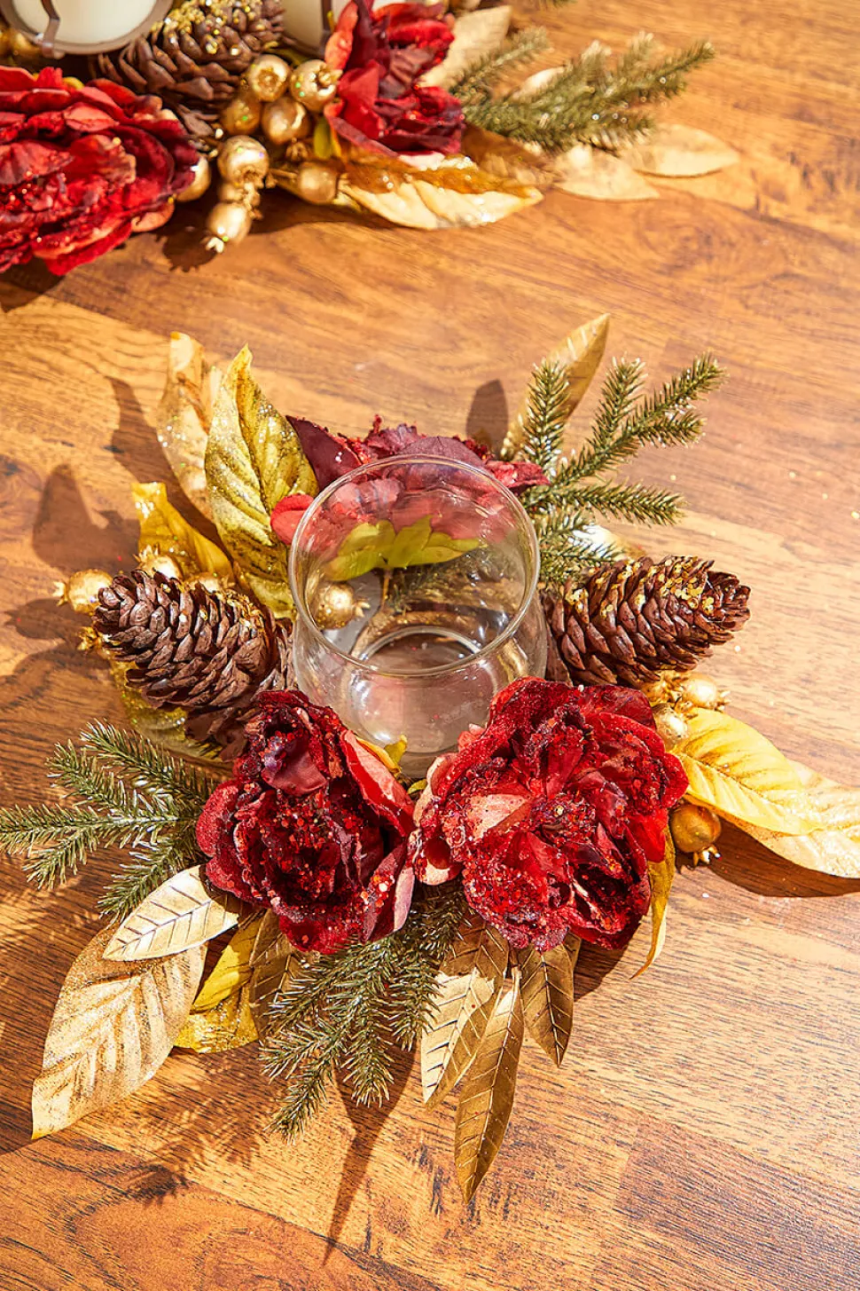 14" Gold Peony Laurel Candle Holder