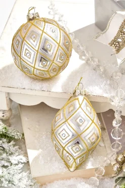 4" - 5.5" Gold & Silver Glass Diamond Ornament