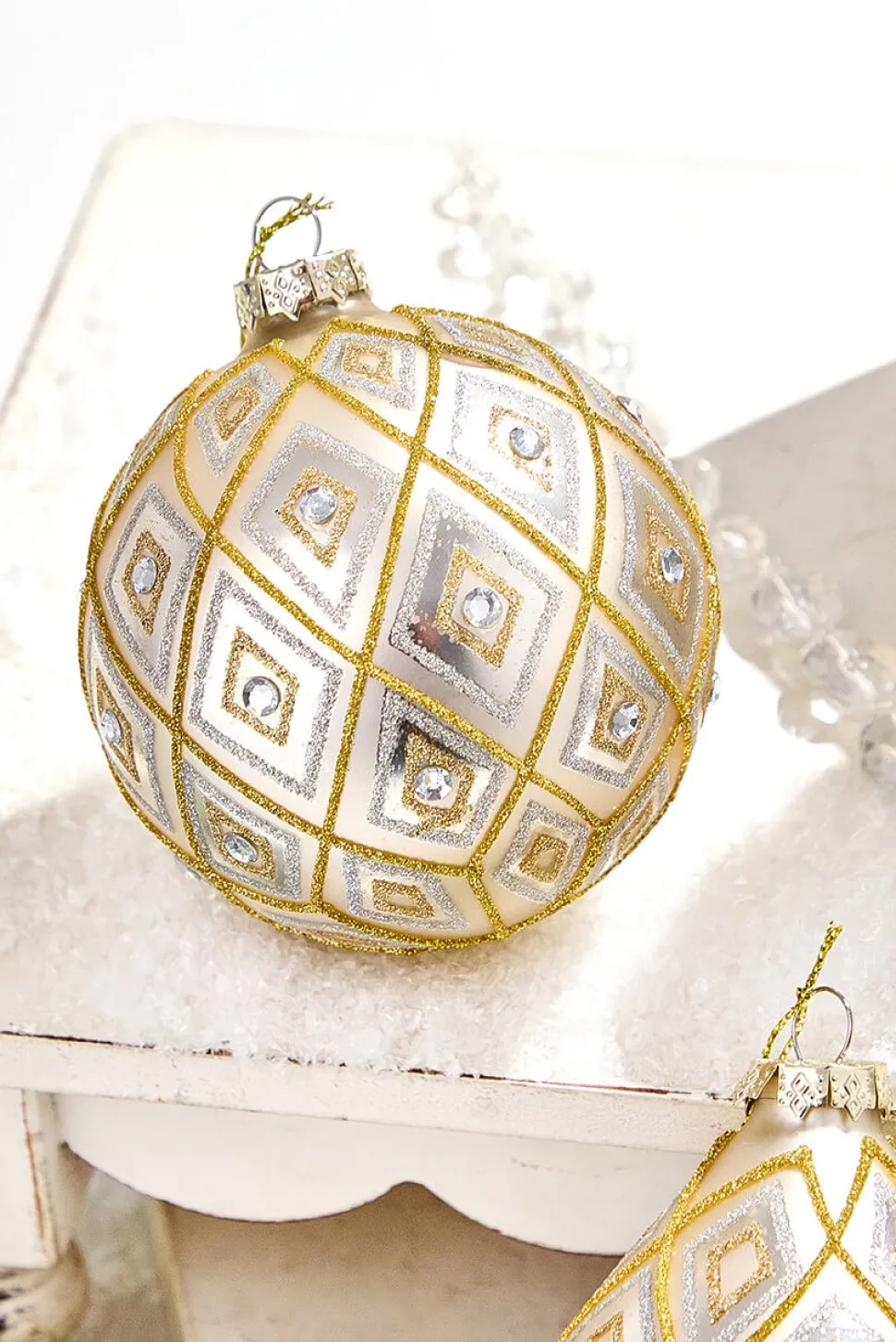 4" - 5.5" Gold & Silver Glass Diamond Ornament