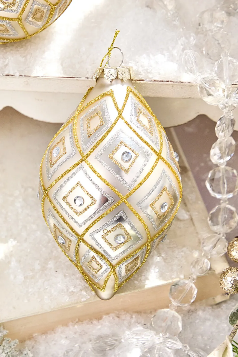 4" - 5.5" Gold & Silver Glass Diamond Ornament