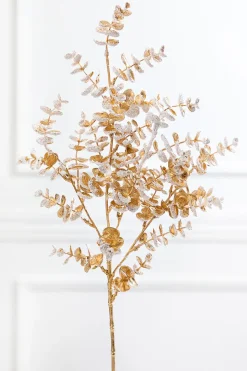 26" Gold Snowy Boxwood Spray