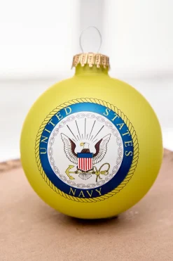 3.25" Gold U.S. Navy Logo & Hymn Glass Ball Ornament