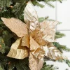 13" Gold Velvet Glitter Poinsettia Stem