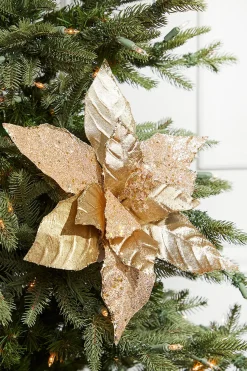 13" Gold Velvet Glitter Poinsettia Stem