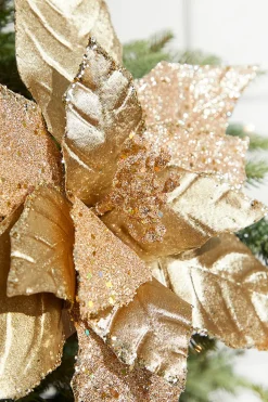13" Gold Velvet Glitter Poinsettia Stem