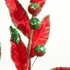 24" Green and Red Velvet Glitter Lead Stem