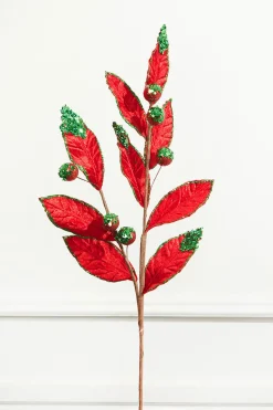 24" Green and Red Velvet Glitter Lead Stem