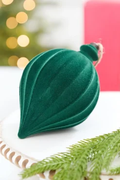 6" Green Flocked Finial Ball Ornament