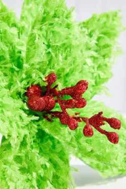 11" Green Furry Feather Fabric Poinsettia