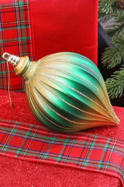 6” Green & Gold Drop Ornament