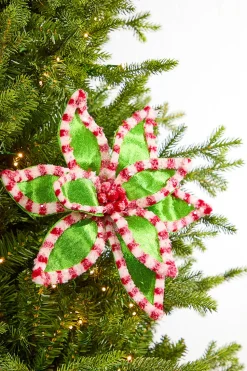 22" Green Peppermint Trim Poinsettia Stem