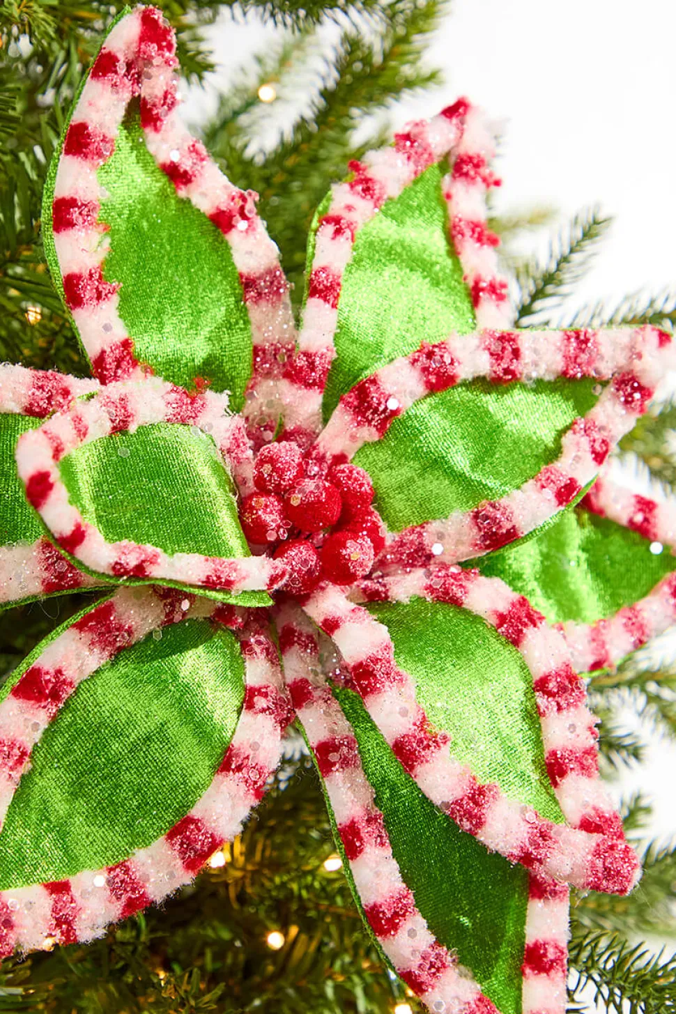 22" Green Peppermint Trim Poinsettia Stem